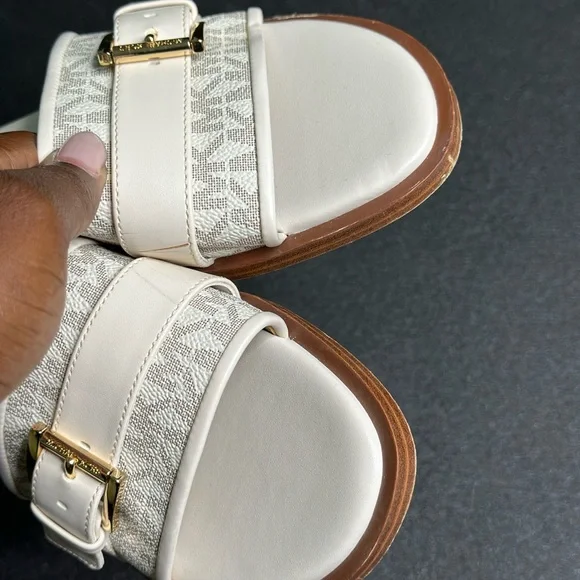 Michael Kors White and Gold Slide Sandals - Picture 5 of 5